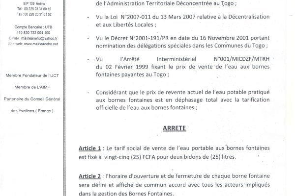 Ouverture de la première borne fontaine au tarif social à Aného